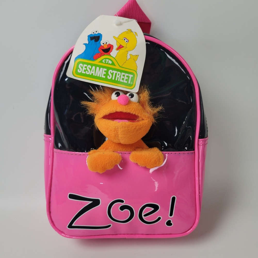Sesame Street Zoe Mini Backpack Pink Black Vinyl Plush Vintage Kmart NWT